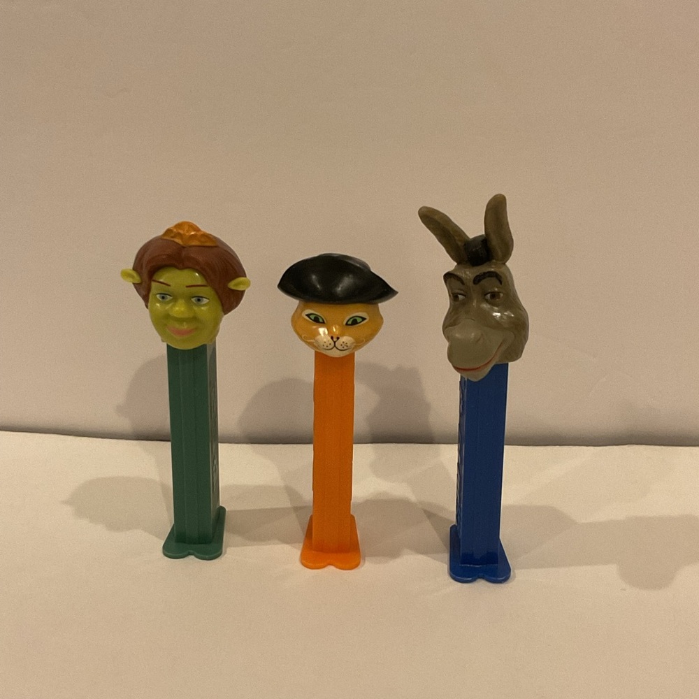 Shrek Lot of Three Pez Dispensers- Fiona, Donkey, and Puss N Boots